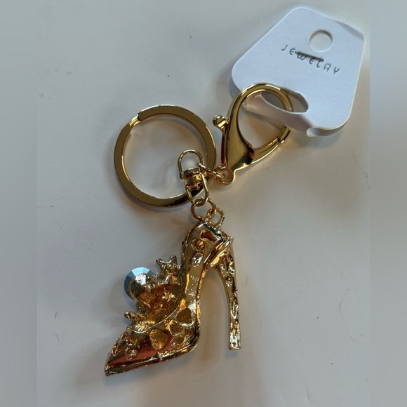 Diamond High Heel Flower Key Ring Rhinestone Crystals Black Fashion Jewelry - Picture 4 of 6